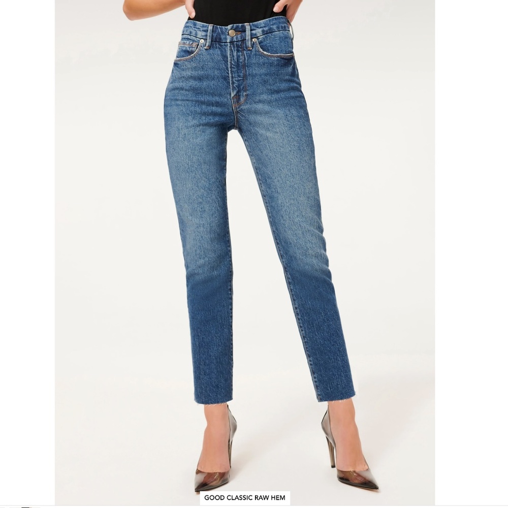 NWT Good American Good Classic Jeans High-Rise Indigo Distressed Jeans